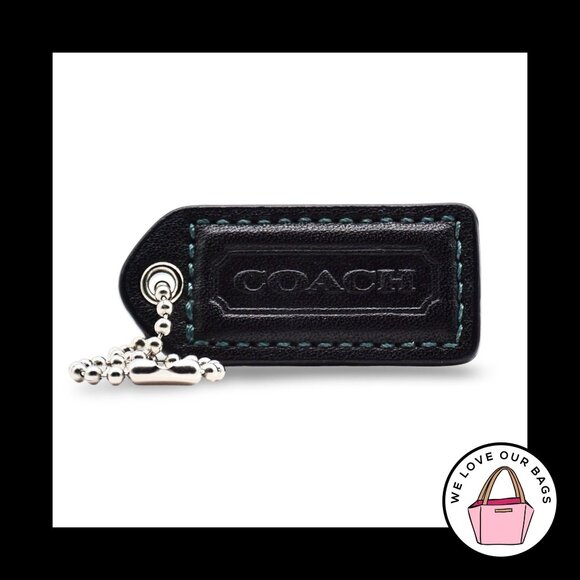 2" Medium Y2K VINTAGE COACH Black Leather Nickel Fob Bag Charm Keychain Hang Tag - Picture 1 of 1